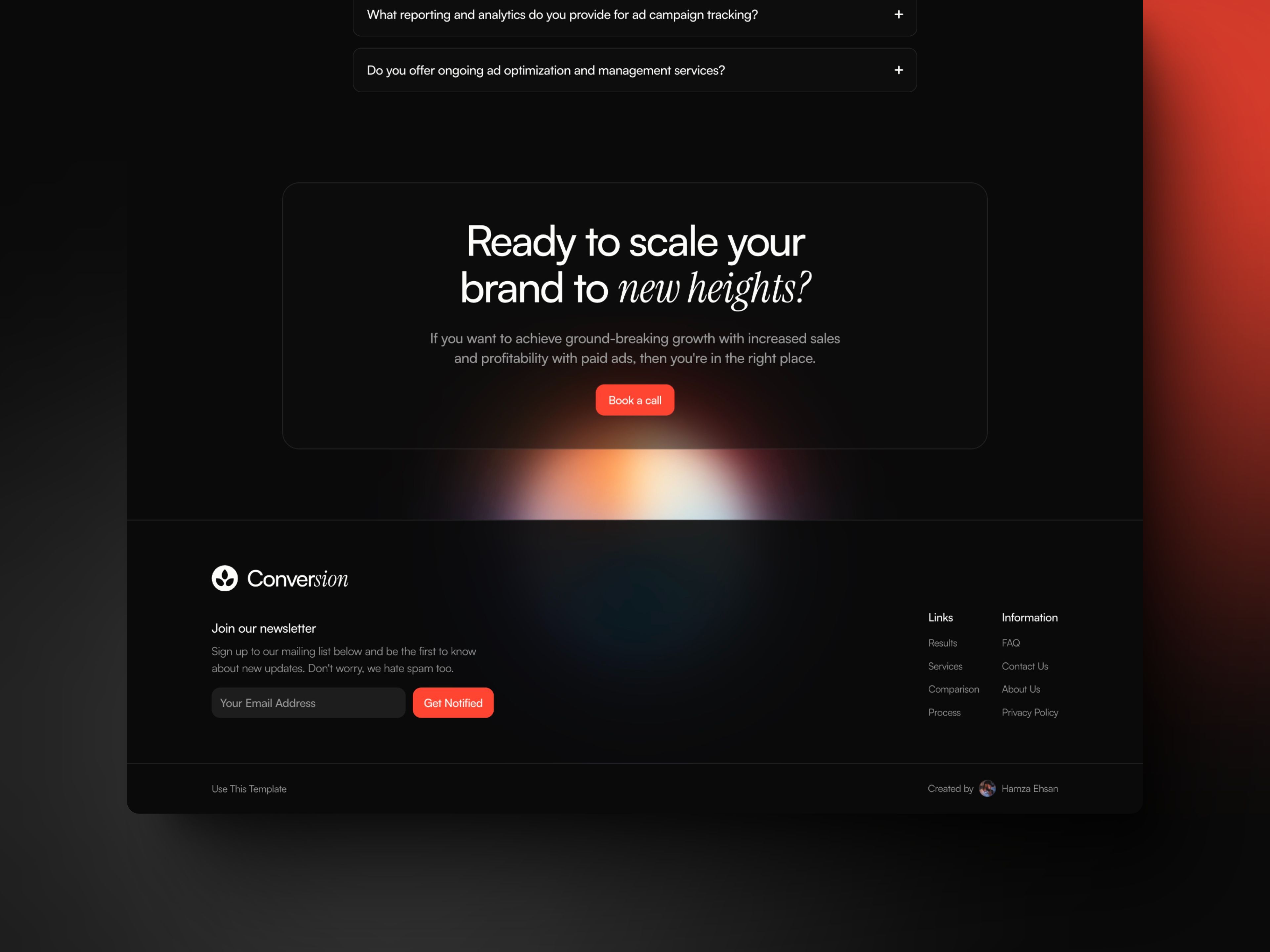 Screenshot of Conversion Framer website template