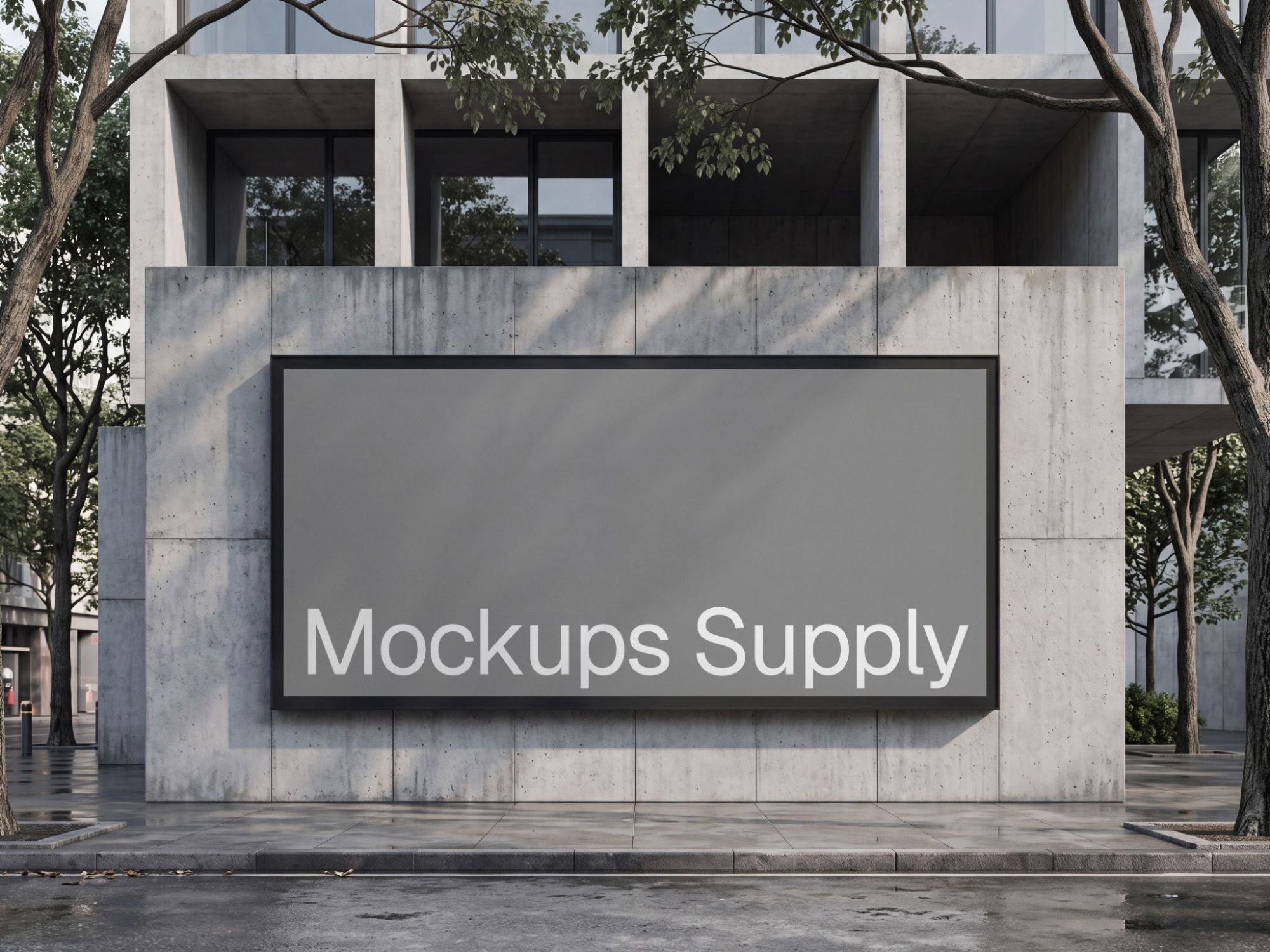 Billboard mockup framed on a concrete facade
