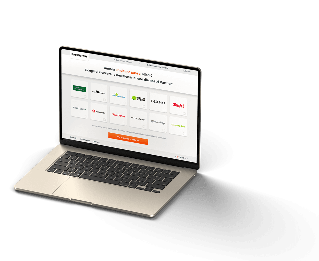 Laptop con schermata prodotto Sovendus Leads