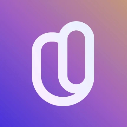 A logo featuring a stylized white paperclip icon on a gradient background transitioning from deep purple on the left to a soft peach on the right. The design is simple and modern, with the paperclip forming two connected loops.