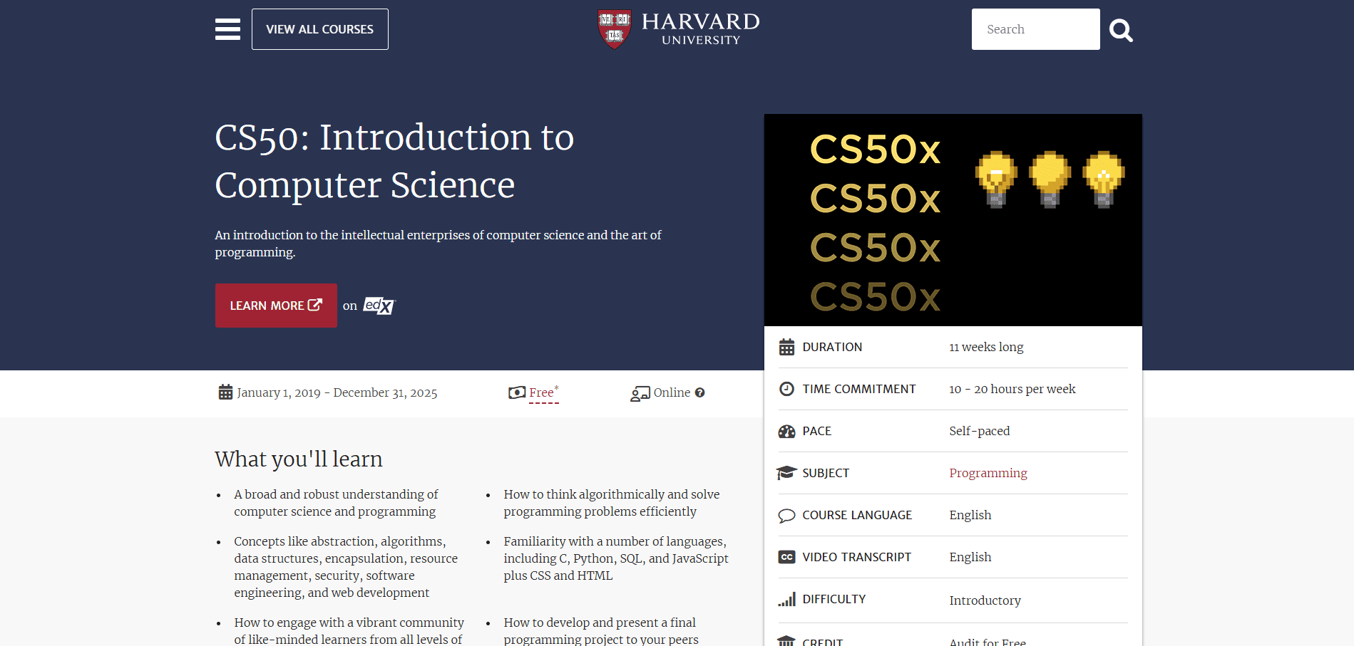 CS50 course overview