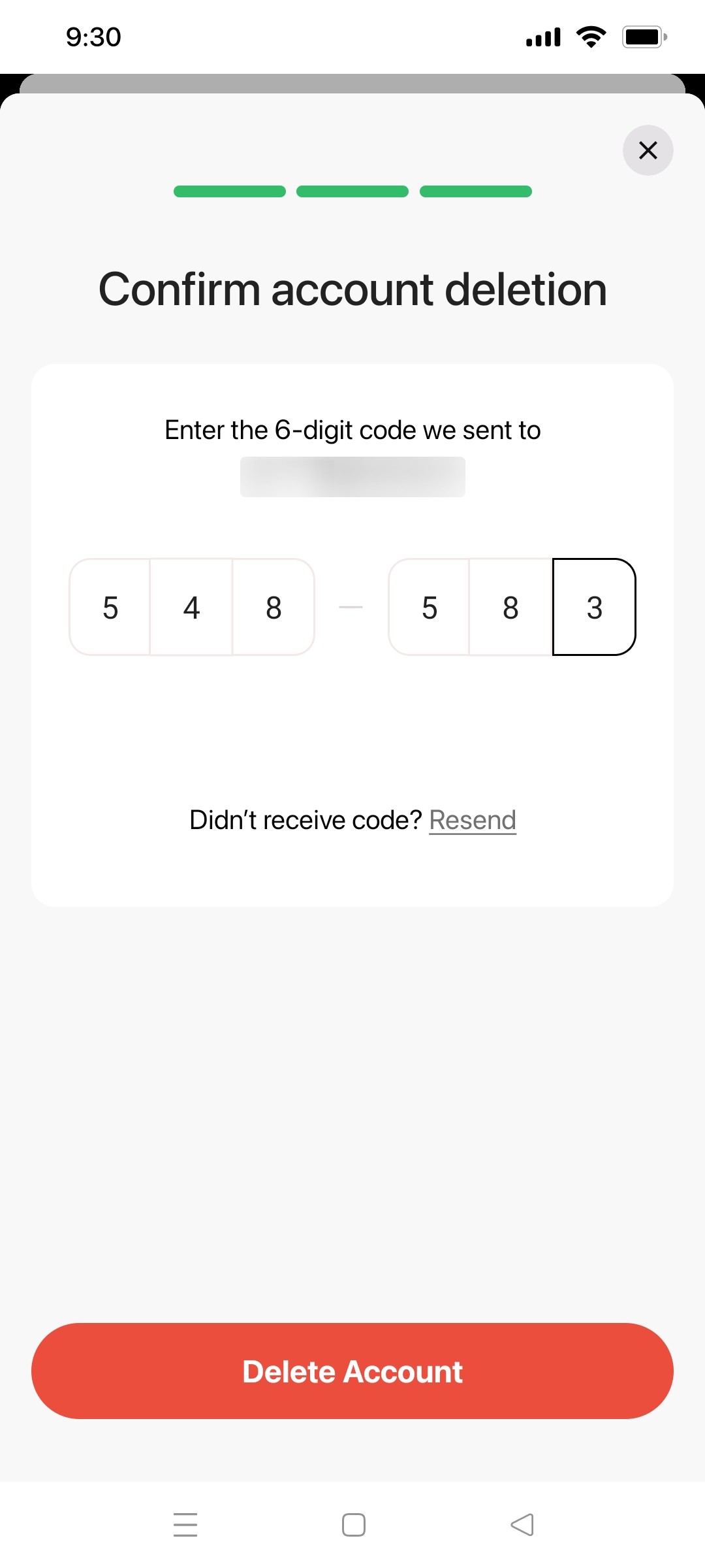 buy me coffee Delete account screen