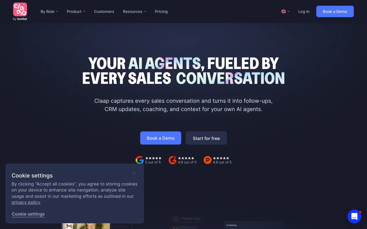Claap homepage - collaborative AI call analysis and meeting agents