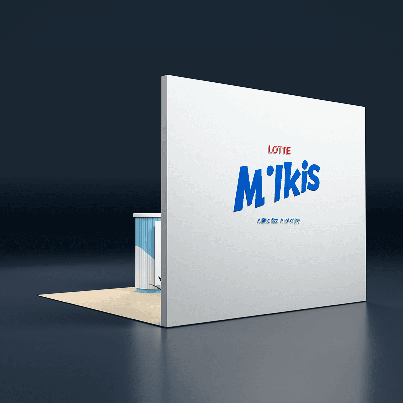 10x10 beverage merchandising booth rental with branded graphics and open customer interaction area