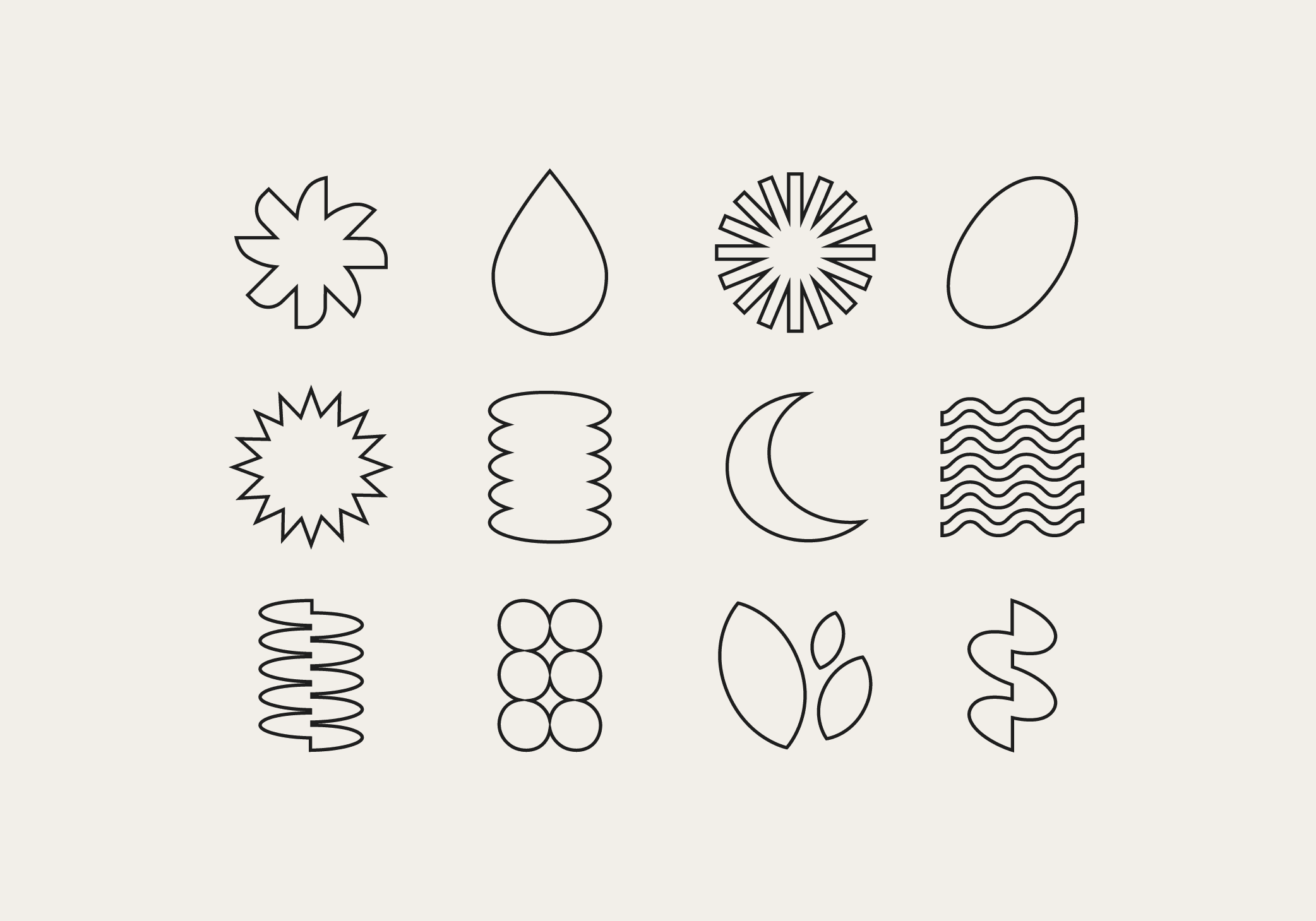 range of icons from water to sun to plants