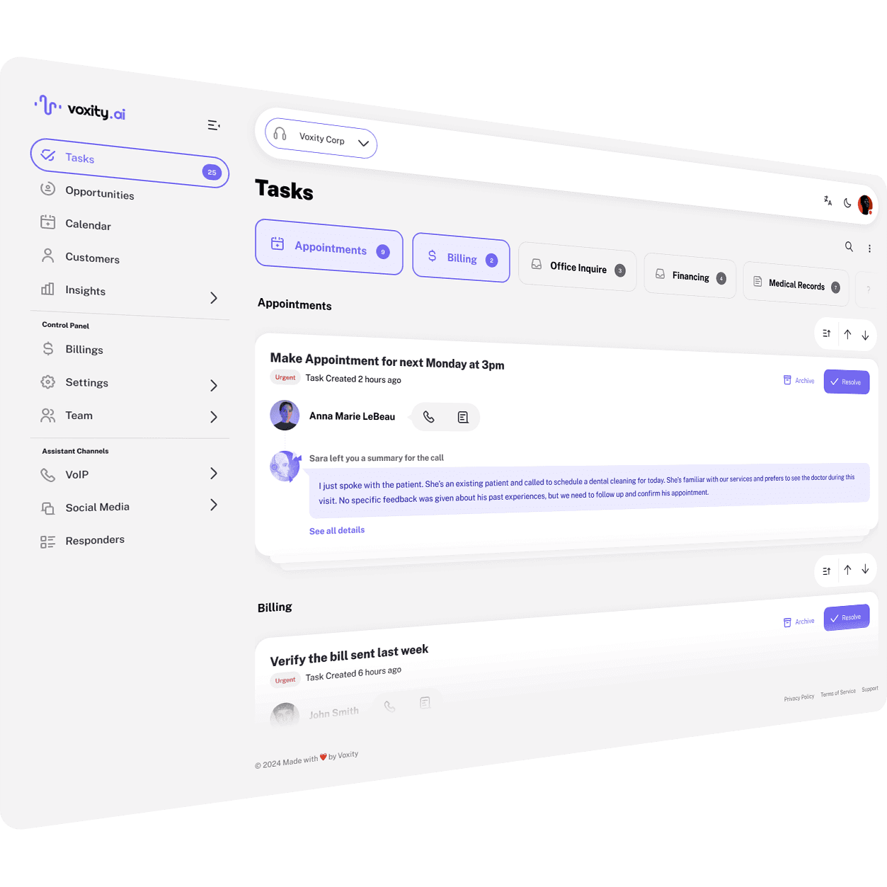 Tareas en el portal de Voxity