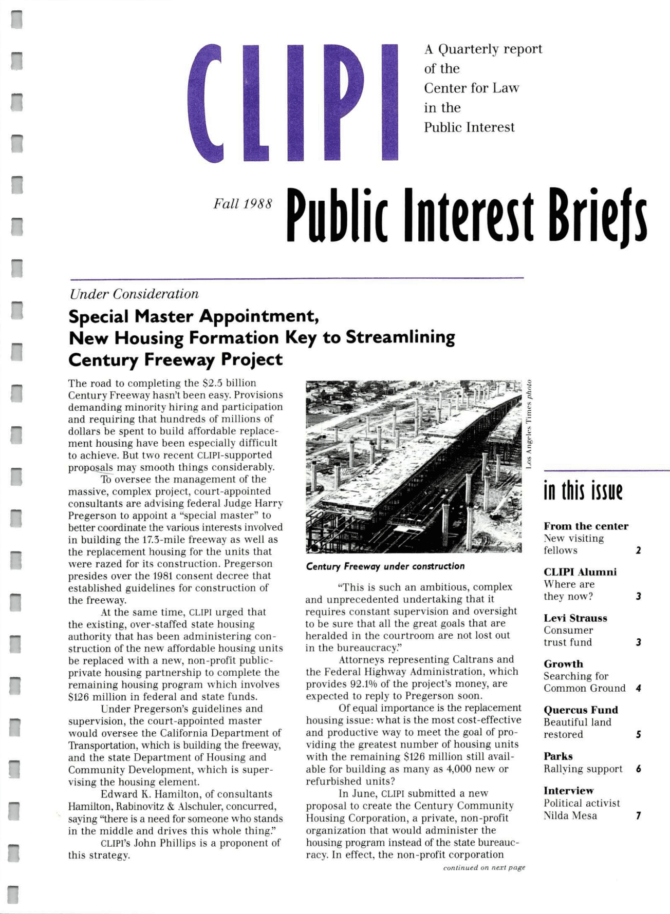 Cover of Center for Law In The Public Interest's Quarterly Report, Fall 1988 Edition Public Interest Briefs