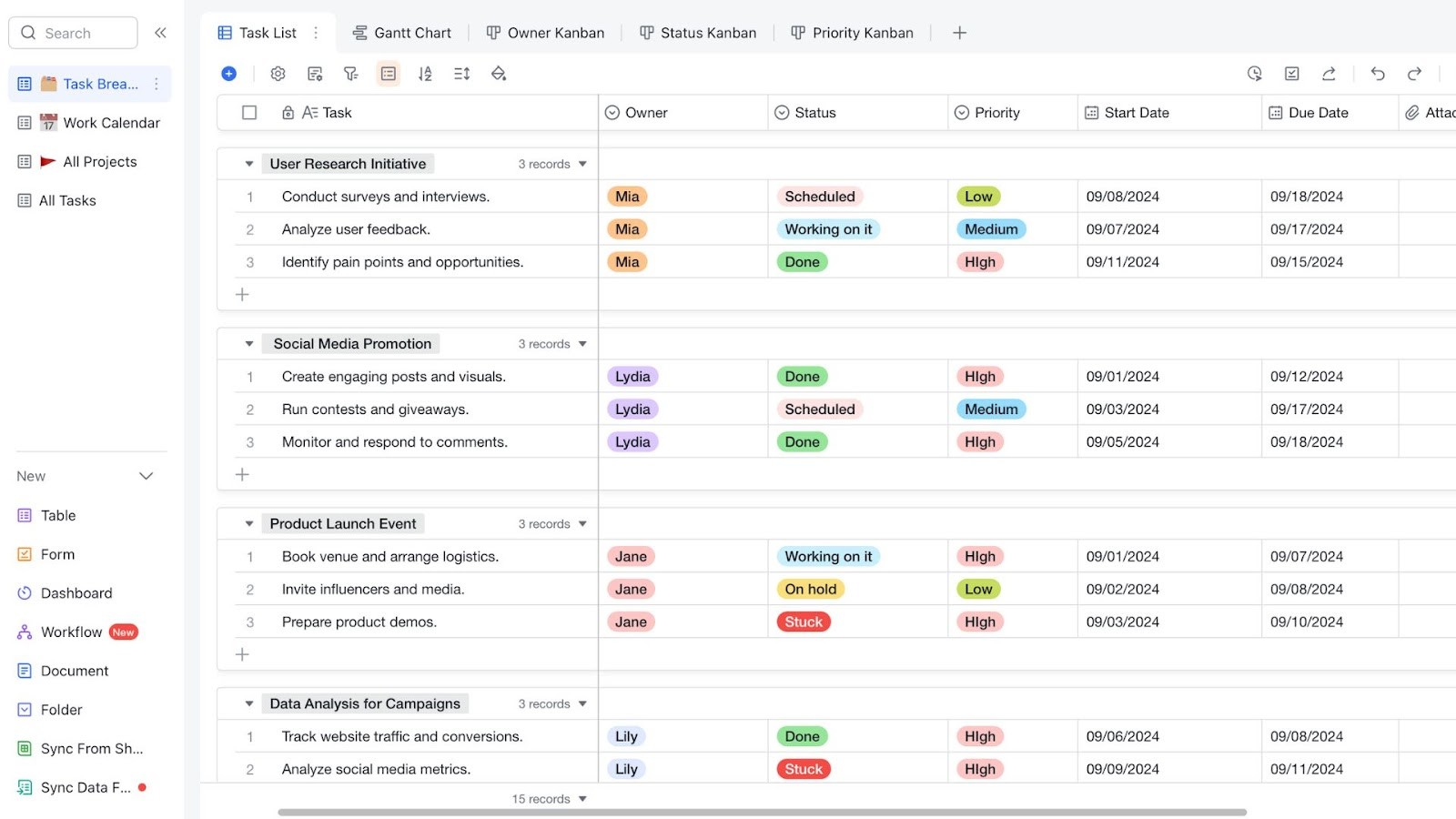 Lark Team Work Calendar template