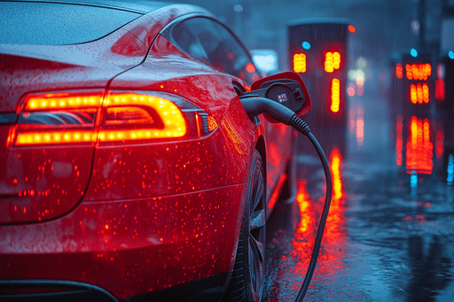 Elektrisches Fahrzeug tankt Strom an der Ladesäule