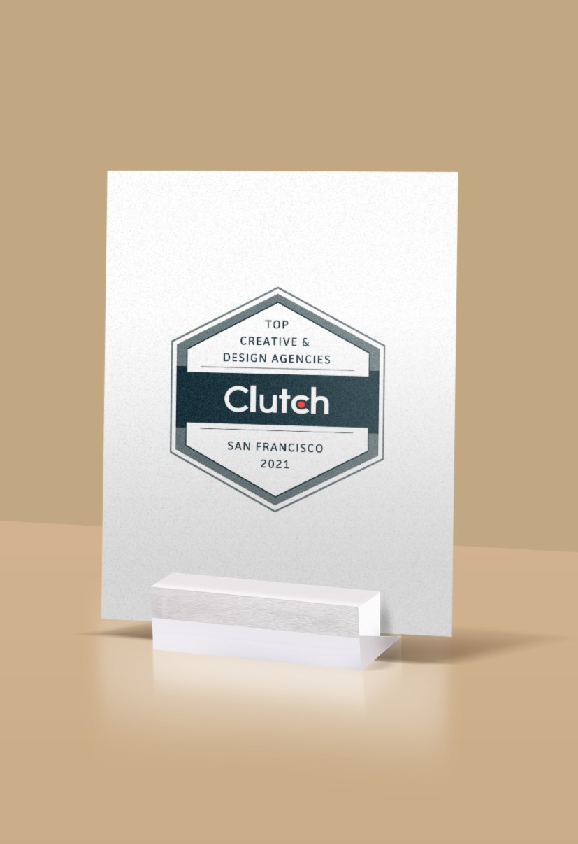 Clutch Top Creative and Design Agencies 2021 award plaque for Amasta Media, San Francisco.