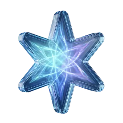 Transparent star-like crystal shape with a glowing blue-purple core