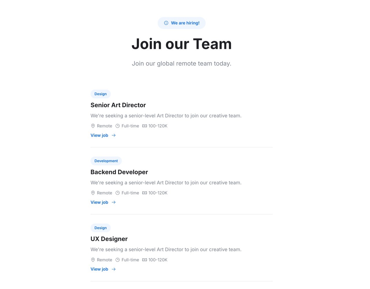 Framer Career Jobs Section - Frameblox UI