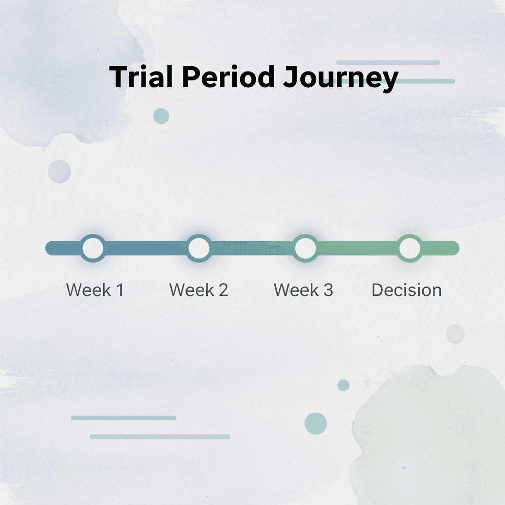 Timeline showing the 3-week trial period journey