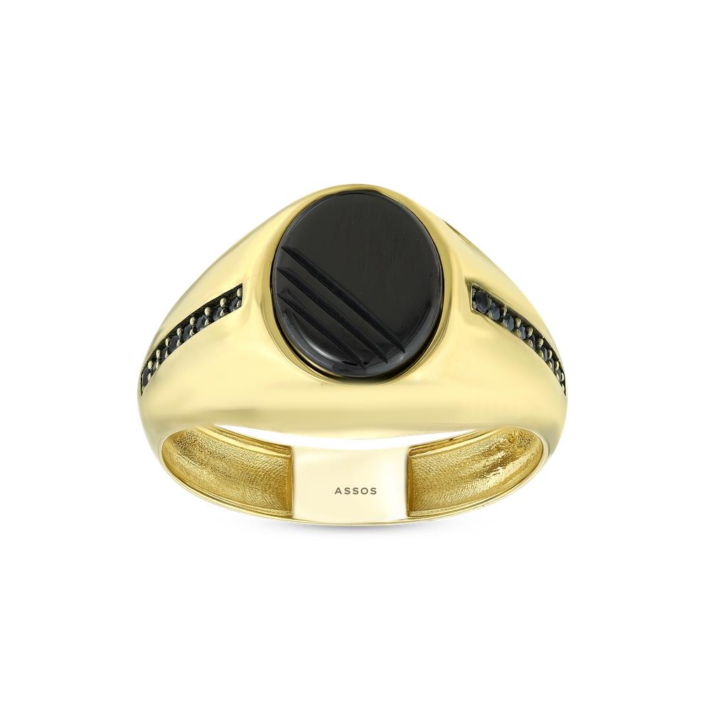 Assos Pırlanta 14 Ayar Altın Oniks Taşlı Klasik Erkek Yüzüğü