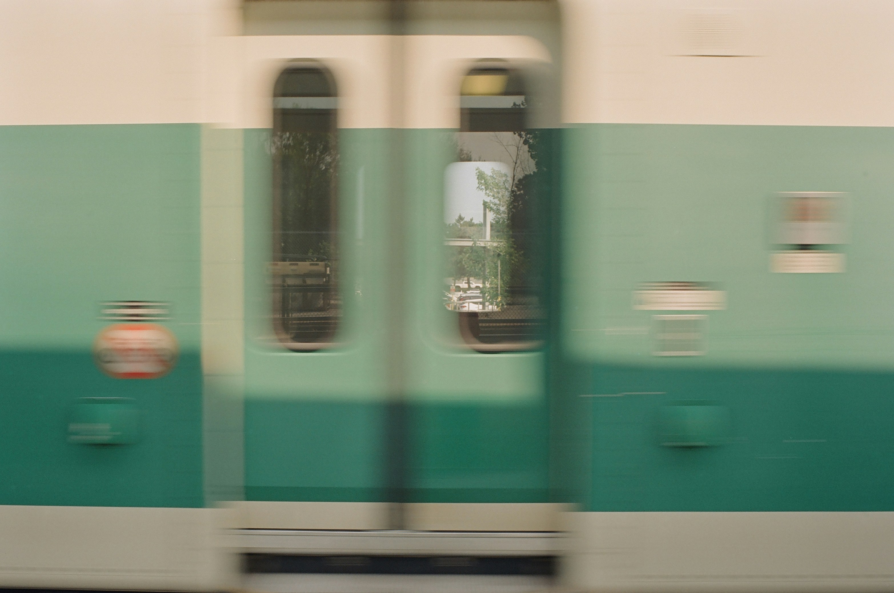 A blurry photo of a train passing by