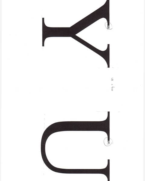 Two big letters with notes about the typography design.