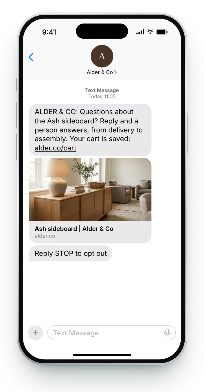 Help with a big purchase abandoned cart SMS on an iPhone