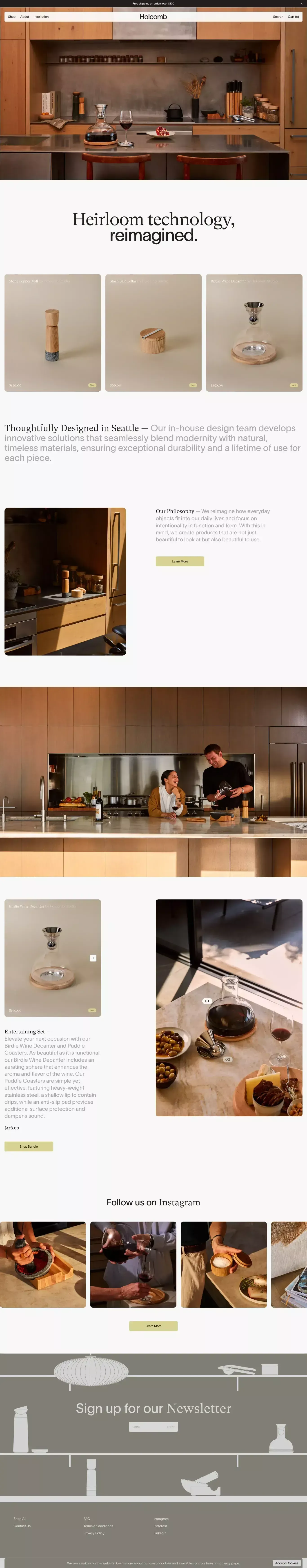 Holcomb Studio ecommerce page screenshot showcasing Food & Drinks and Ecommerce design