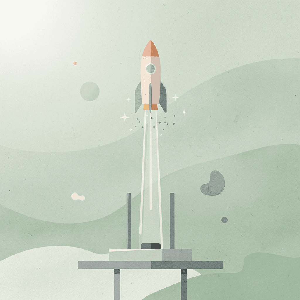 Scene illustration of a brand launching upward while competitors remain grounded, representing speed advantage