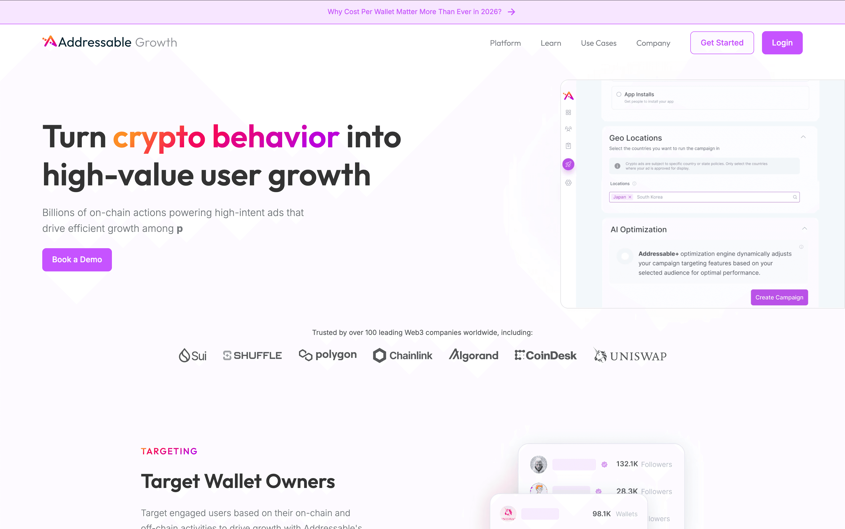 Web3 growth marketing platform for wallet targeting, user acquisition, and onchain audience segmentation