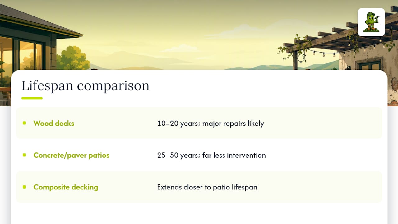 Comparison of deck and patio service life