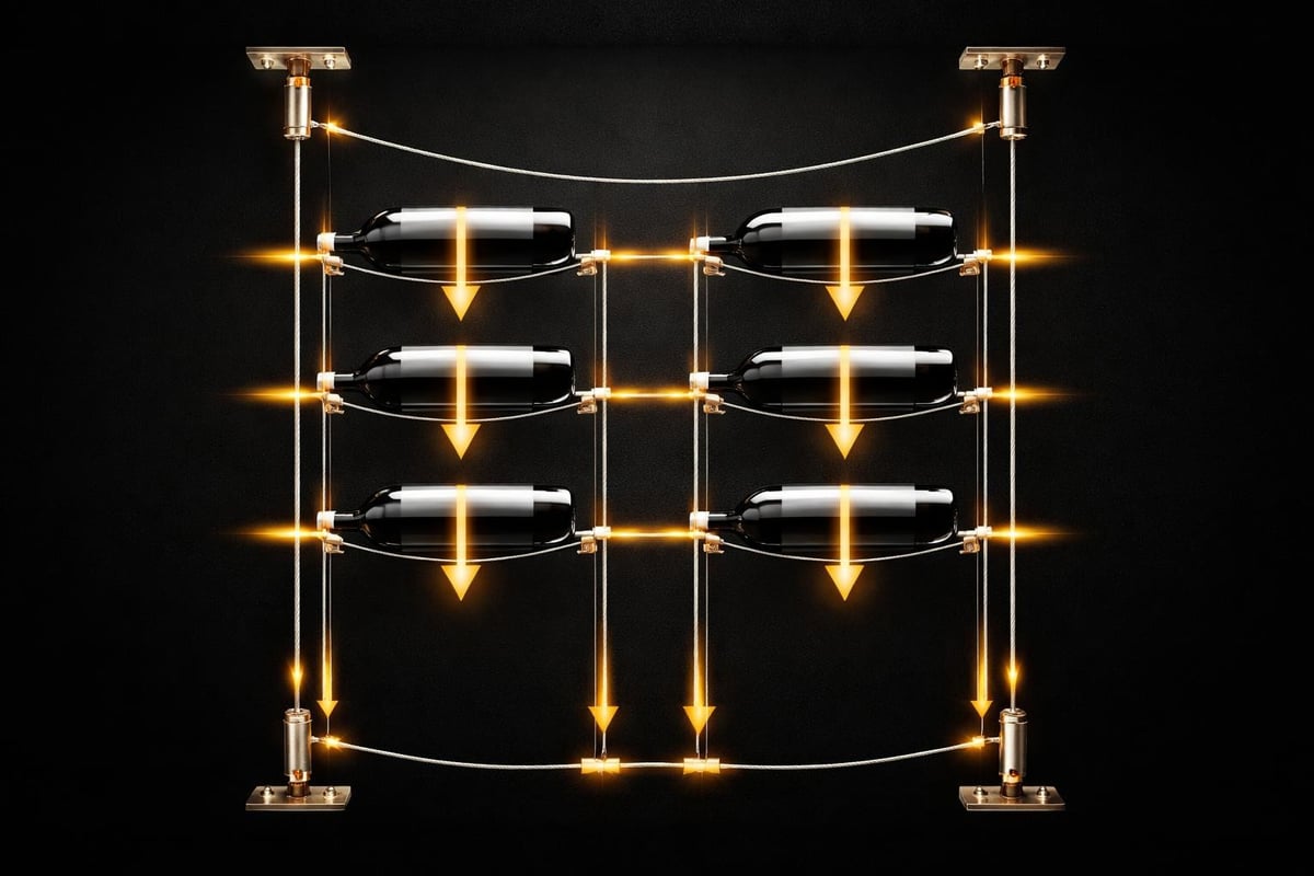 Cable wine display load distribution