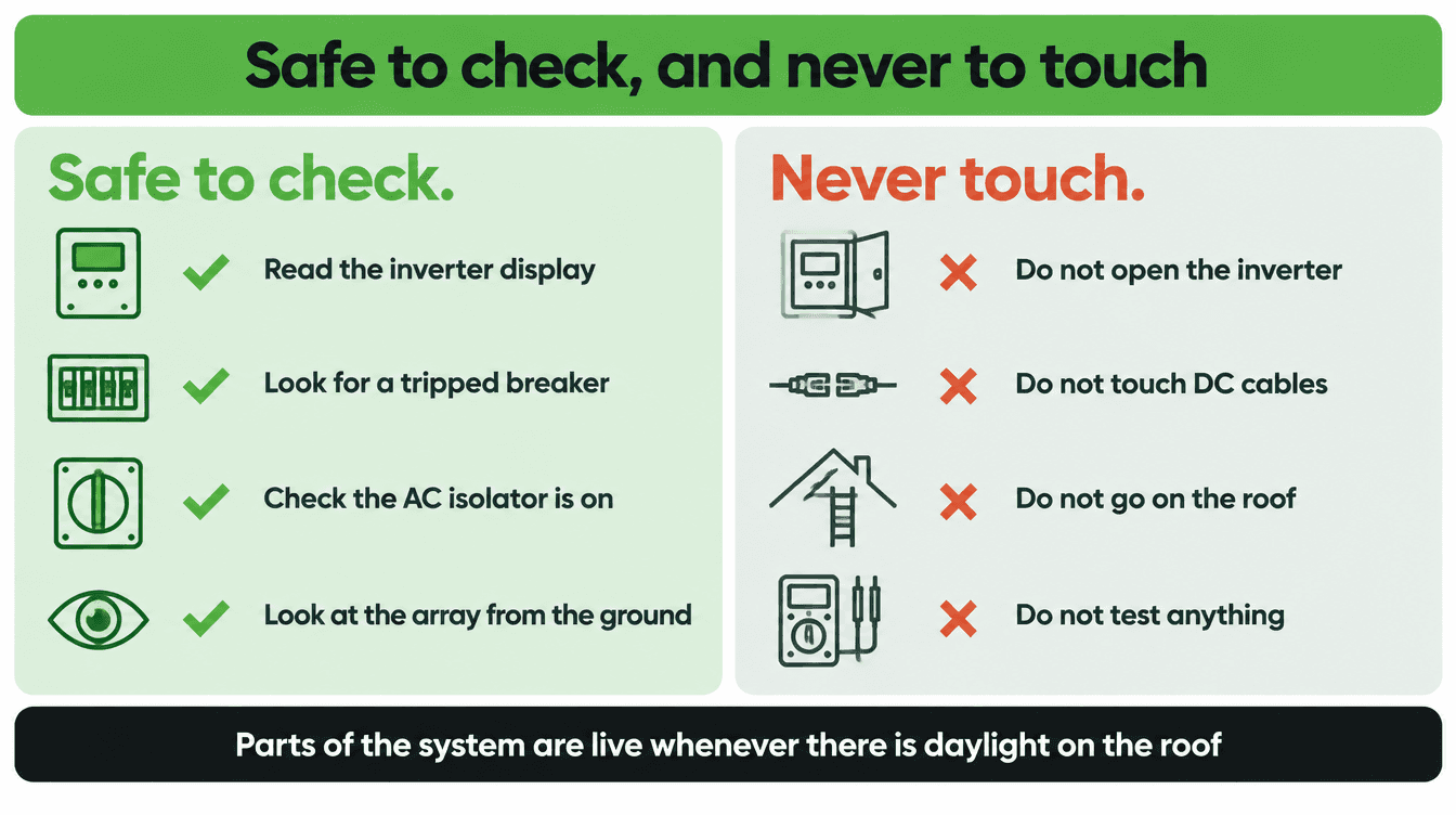 What a homeowner can safely check on a solar system and what must be left to an engineer