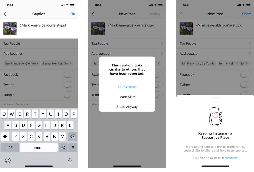 Instagram content warning