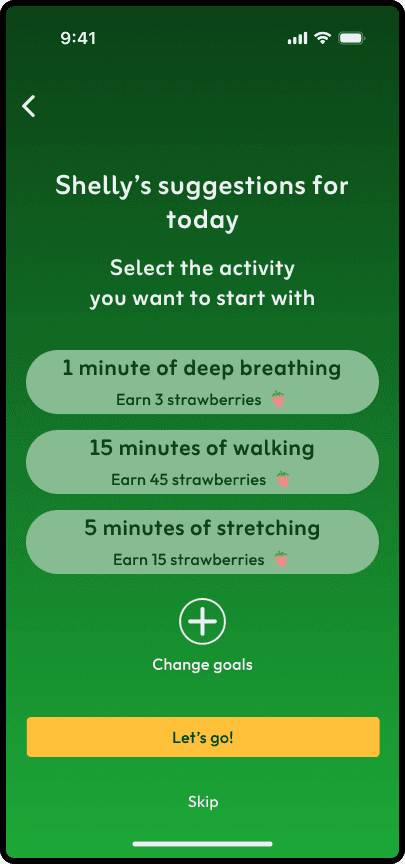Notification and interaction screen showing a 'Micro-coaching' moment. The app detects the user is stressed and suggests a quick breathing exercise instead of a high-intensity workout.