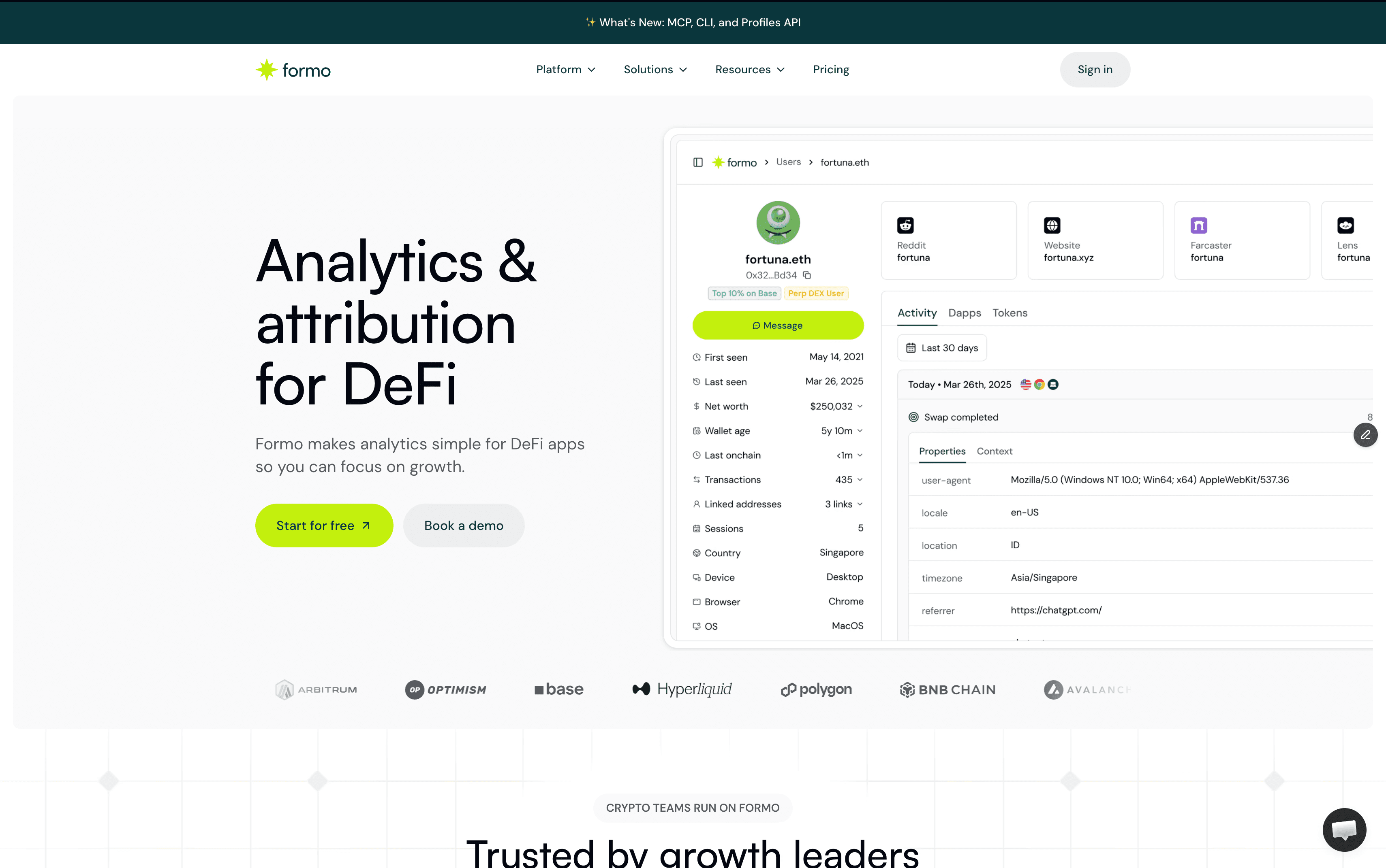 Formo onchain analytics platform for tracking wallet behavior, user journeys, and Web3 product analytics
