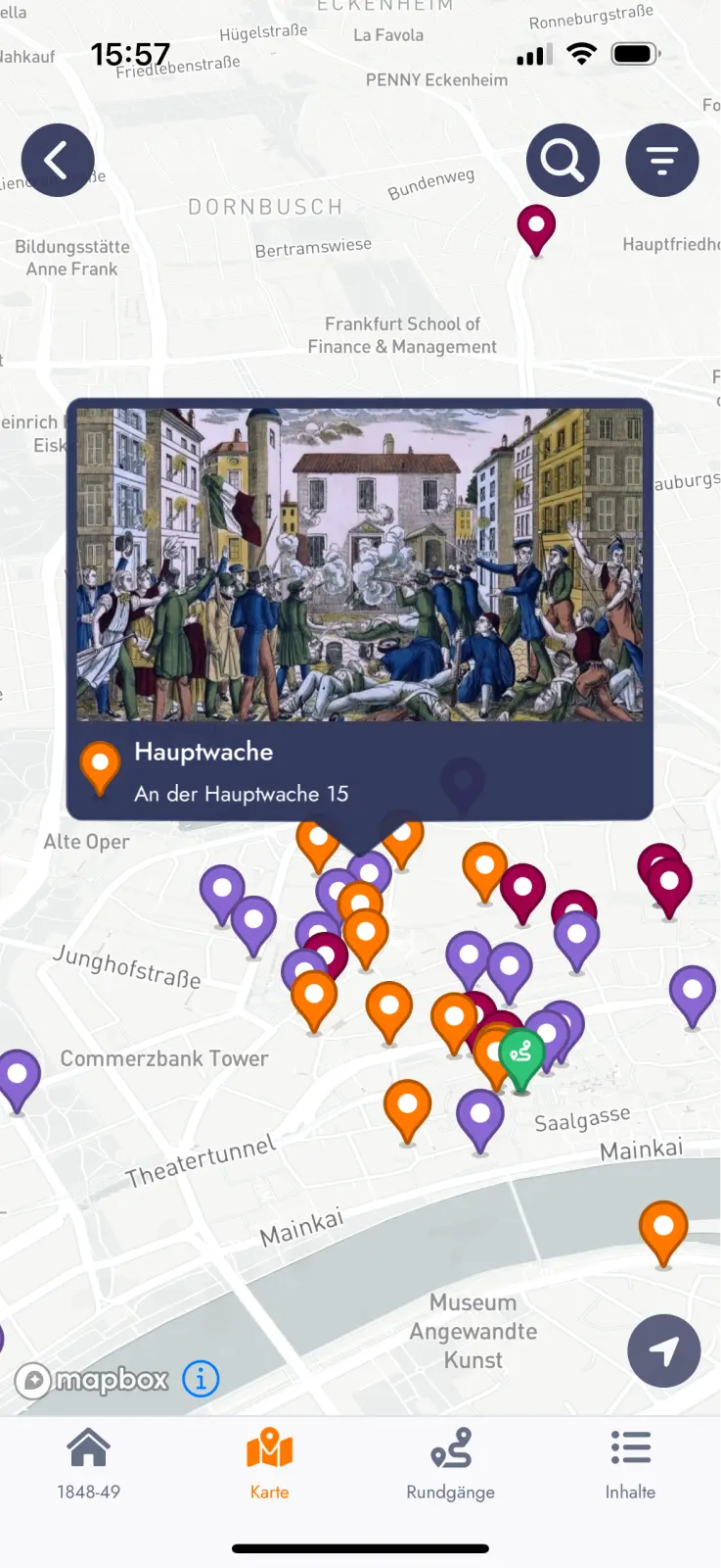 Screenshot der FH-App mit Übersicht der Stadtkarte