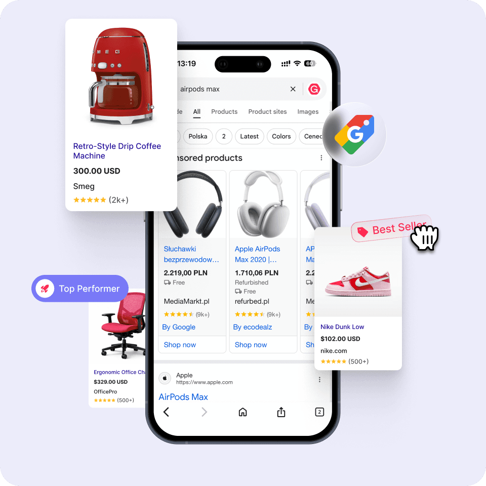 Phone screen with Google Shopping ads