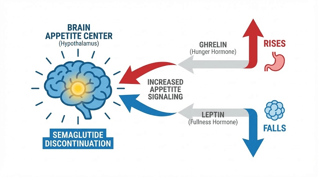 Hunger hormone changes after stopping semaglutide showing ghrelin and leptin rebound