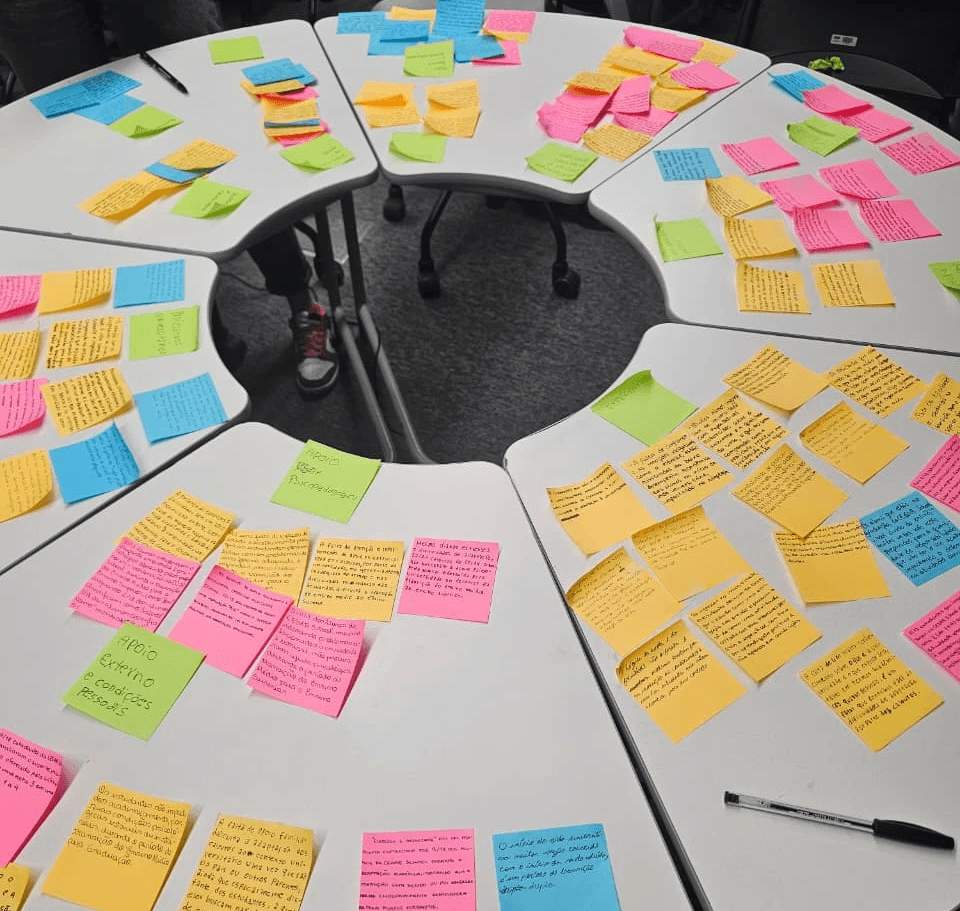 A table full of post-its with data writed on it