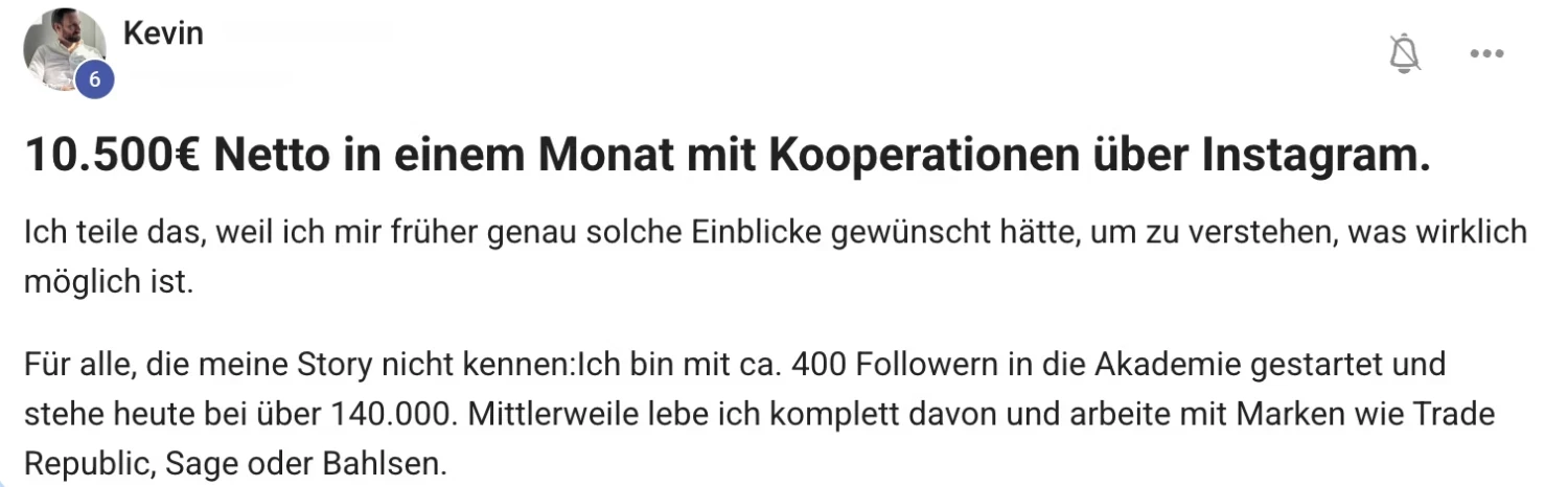 Mitglied der KI Creator Akademie: Kevin verdient 10.500 Euro im Monat und wächst auf 140.000 Follower