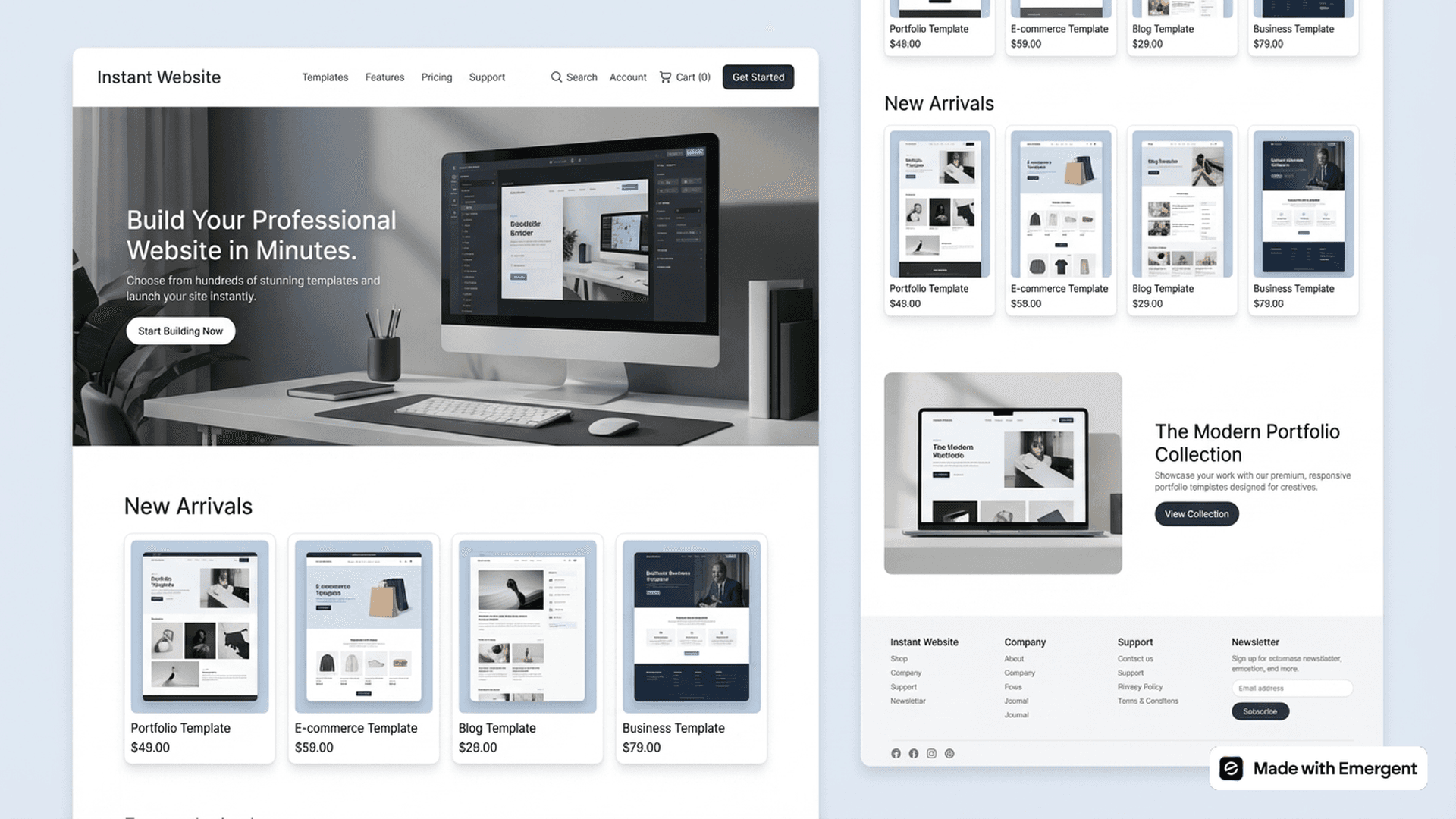 Instant Website Made with Emergent