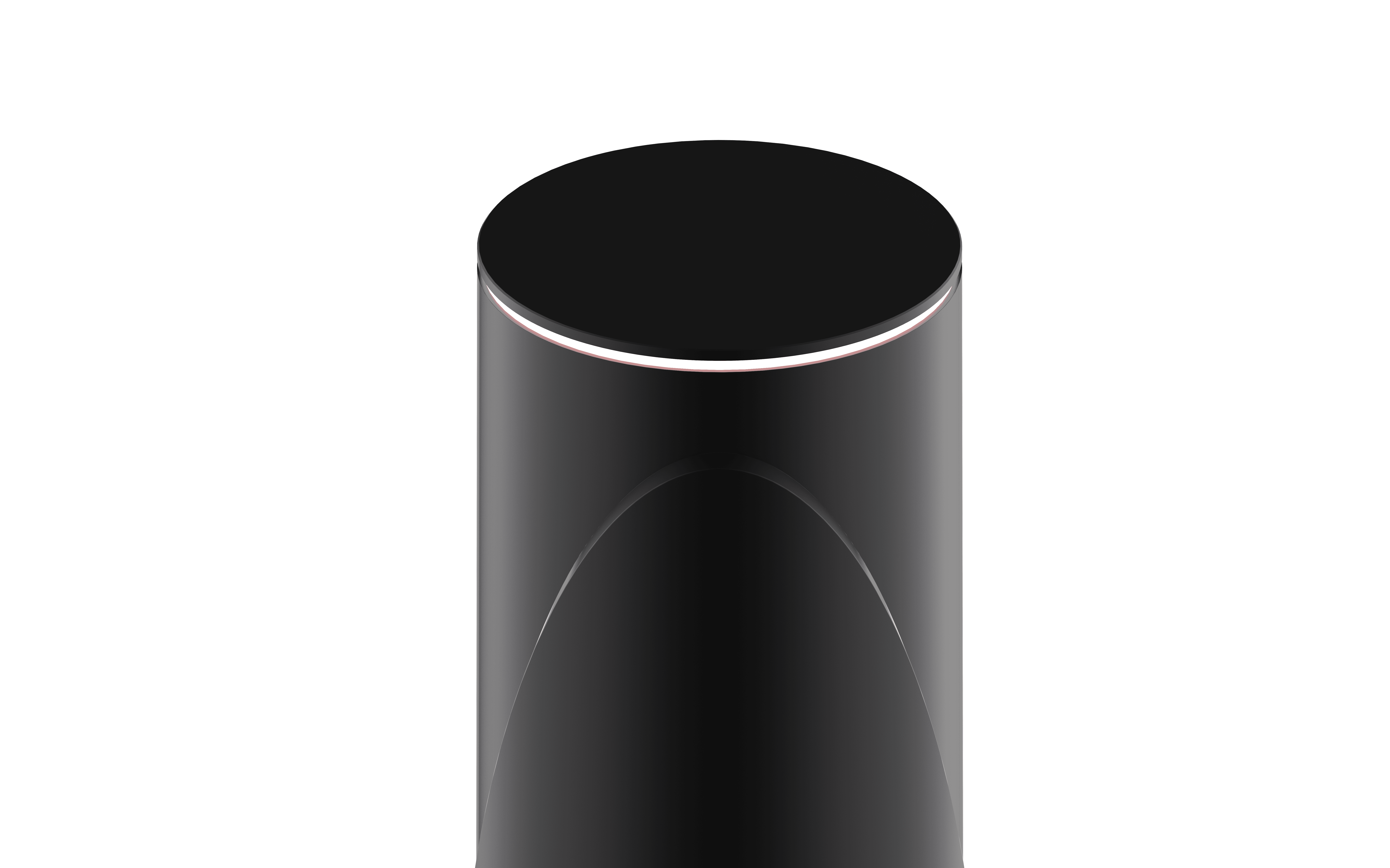 Back view of the Eclipse heating system in anthracite plastic with a white LED headlight and black mesh, focusing on the top of the device, on a white background.