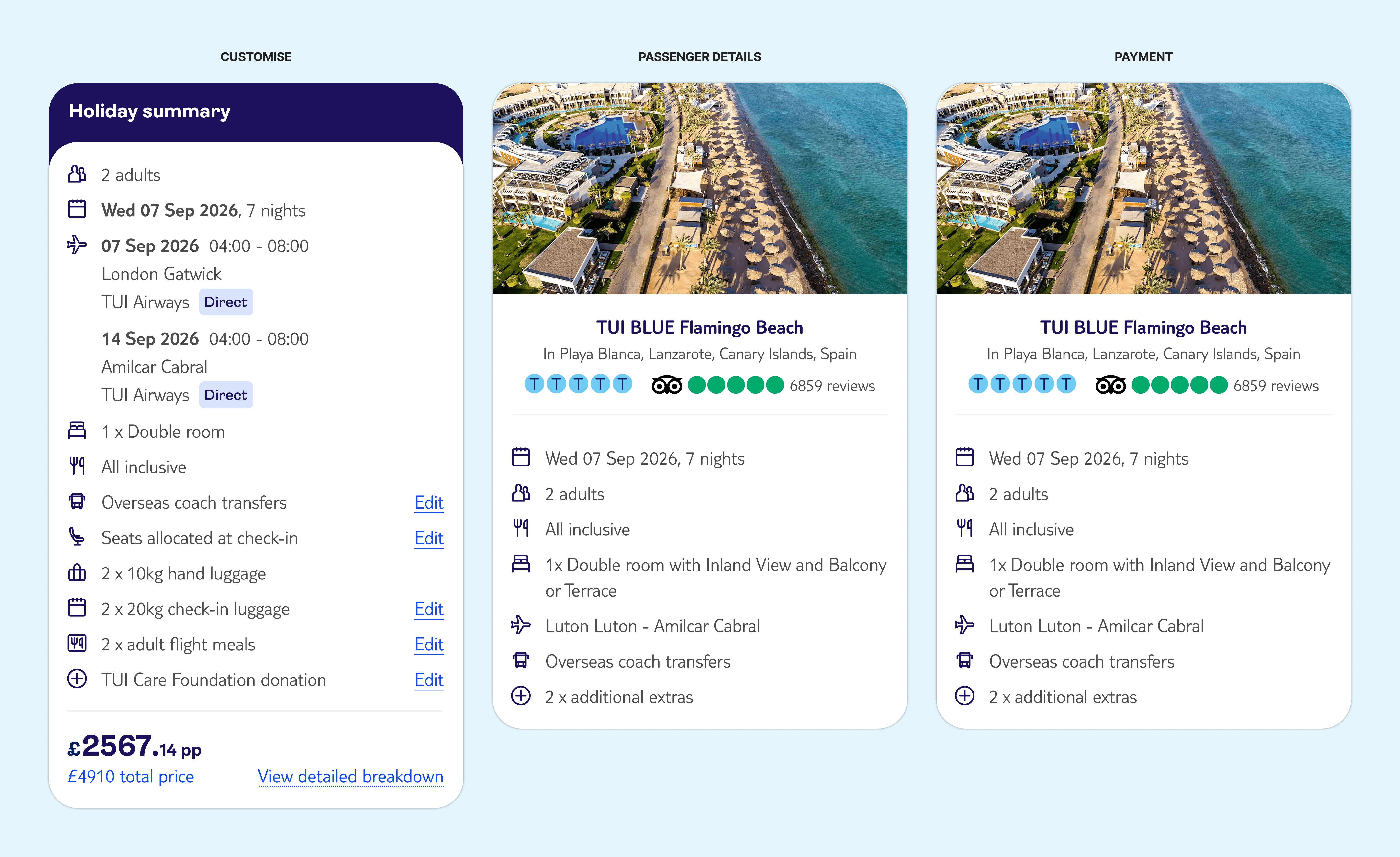 Different states of the second variant of the holiday summary test.