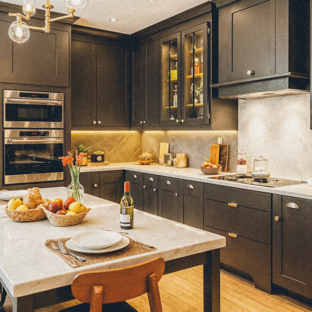 Clean kitchen with wooden flooring