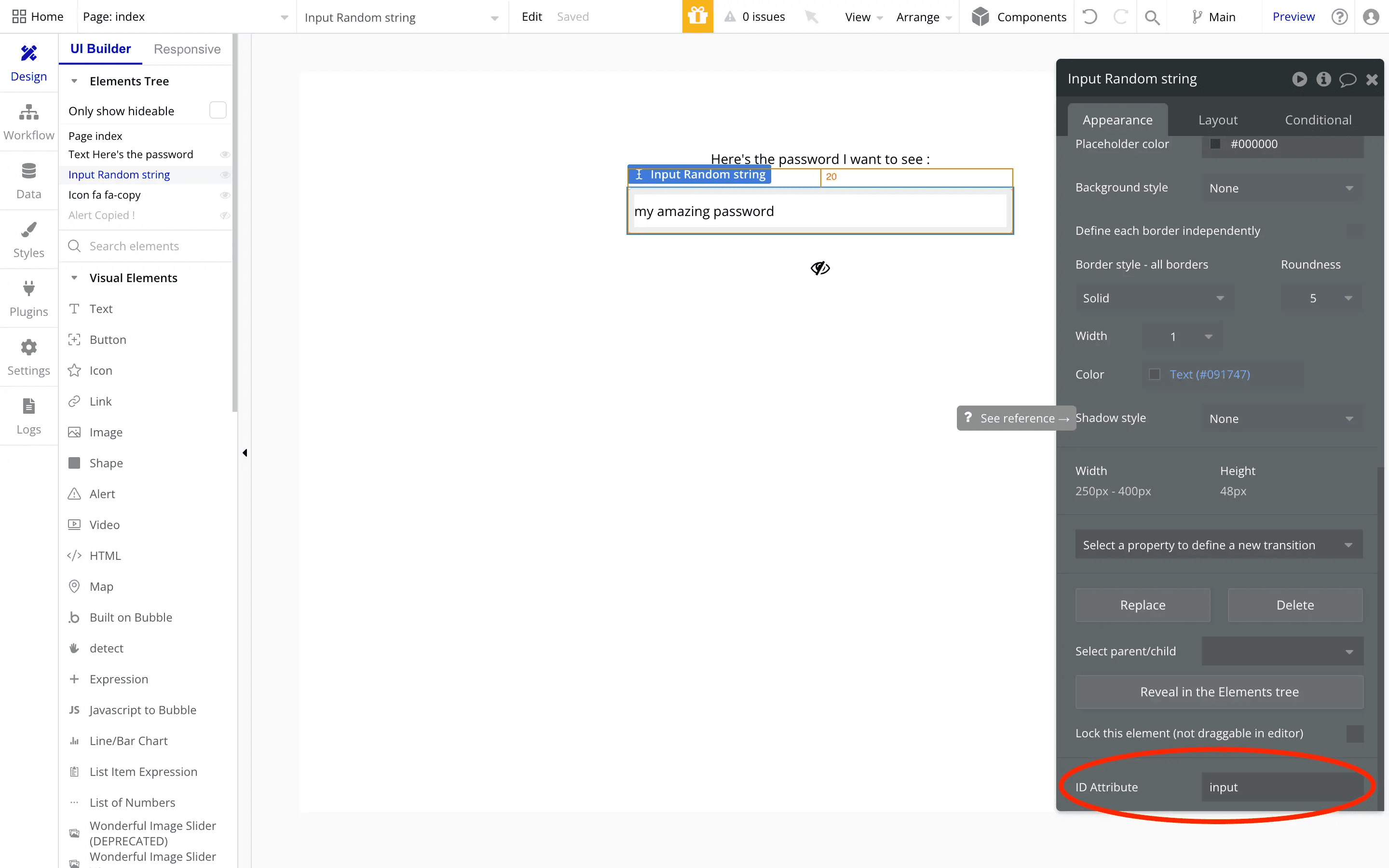 id attribute pour afficher mot de passe bubble.io