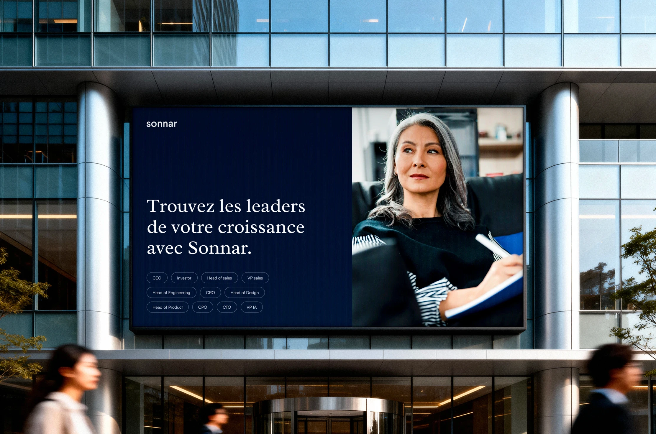 Identité visuelle de Sonnar déclinée sur un affichage grand format