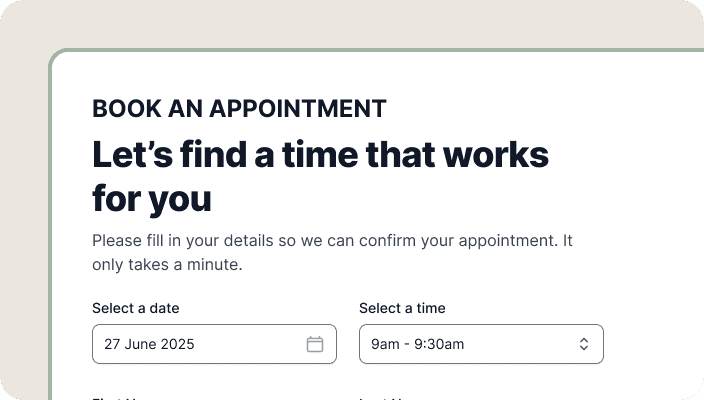 Example of a well-structured appointment form with clear labels and grouped fields to reduce user frustration.