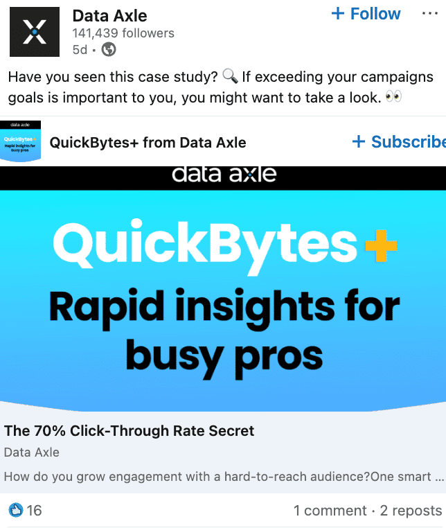 Data Axle’s company social media presence