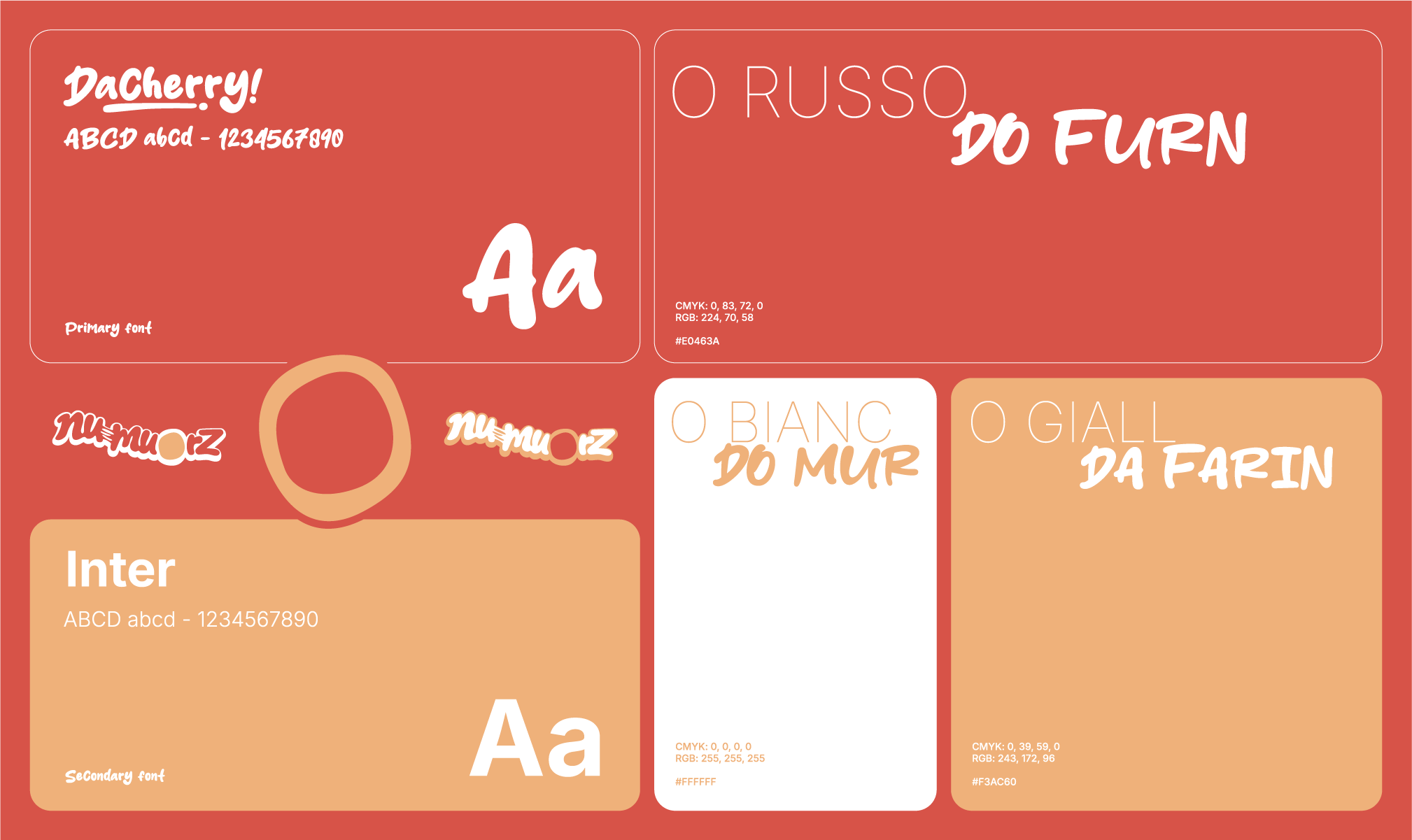 Nu Muorz brand identity board showing logo variations, color palette and typography system.
