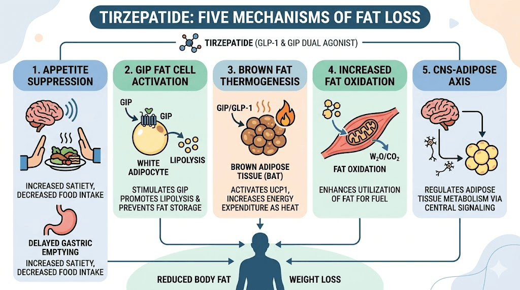 Five mechanisms by which tirzepatide promotes fat loss beyond appetite suppression