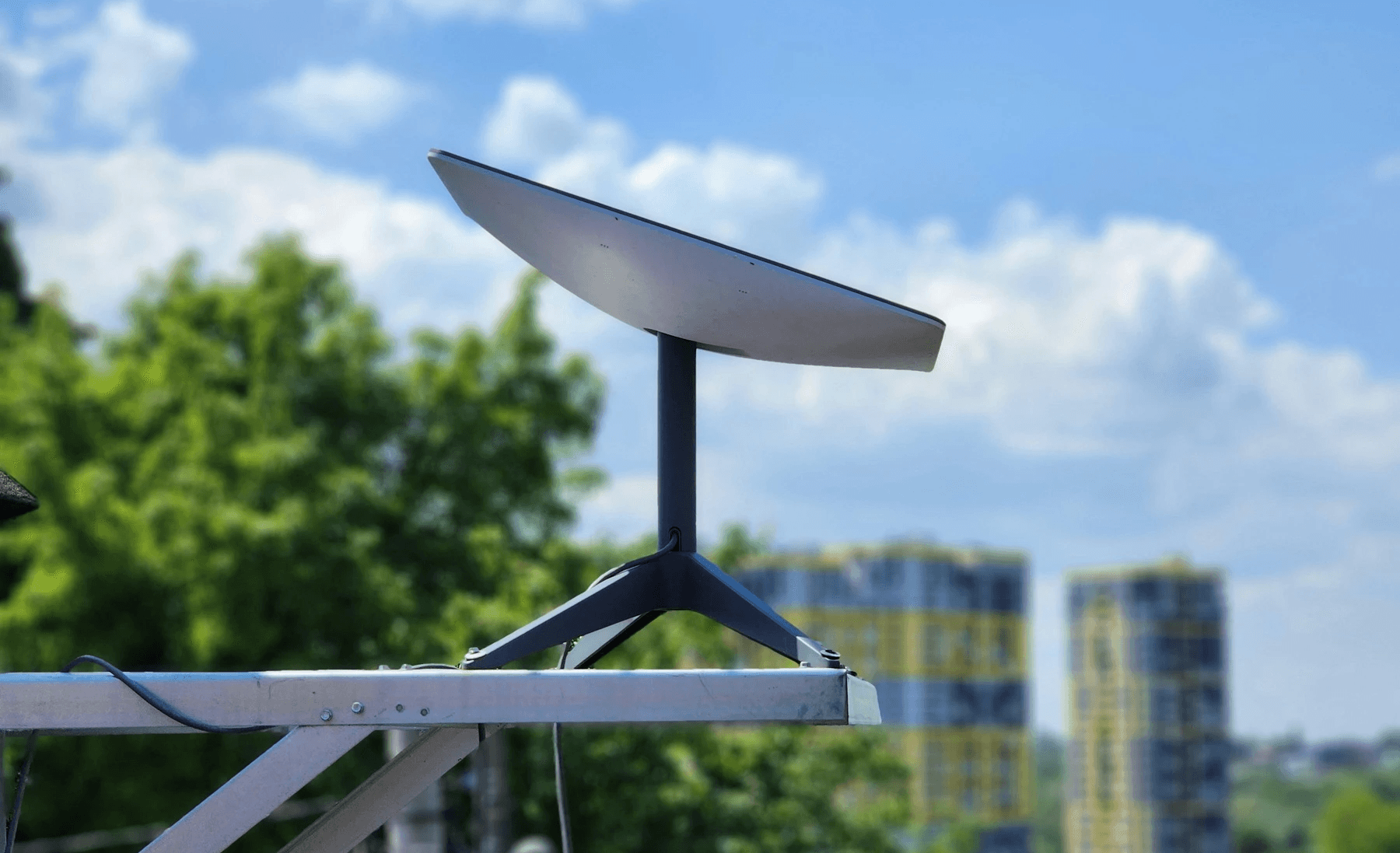 Starlink hardware in a city setting