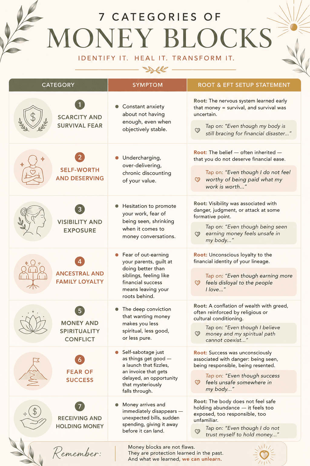 7 categories of money blocks