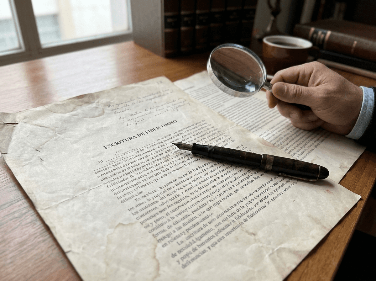 Close-up of a fideicomiso bank trust deed being reviewed before signing