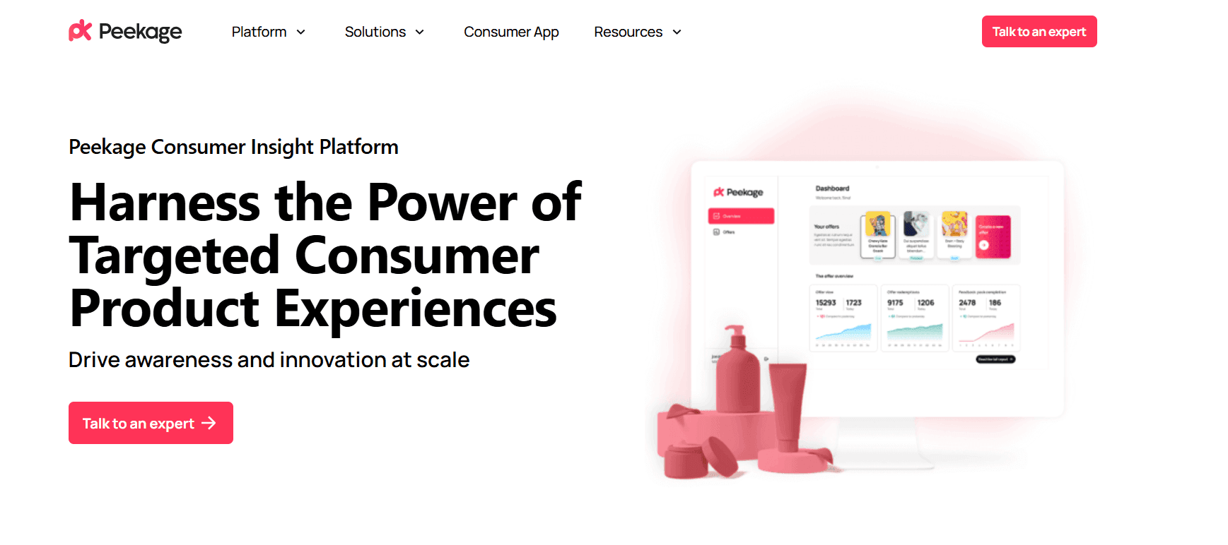Peekage landing page above the fold section