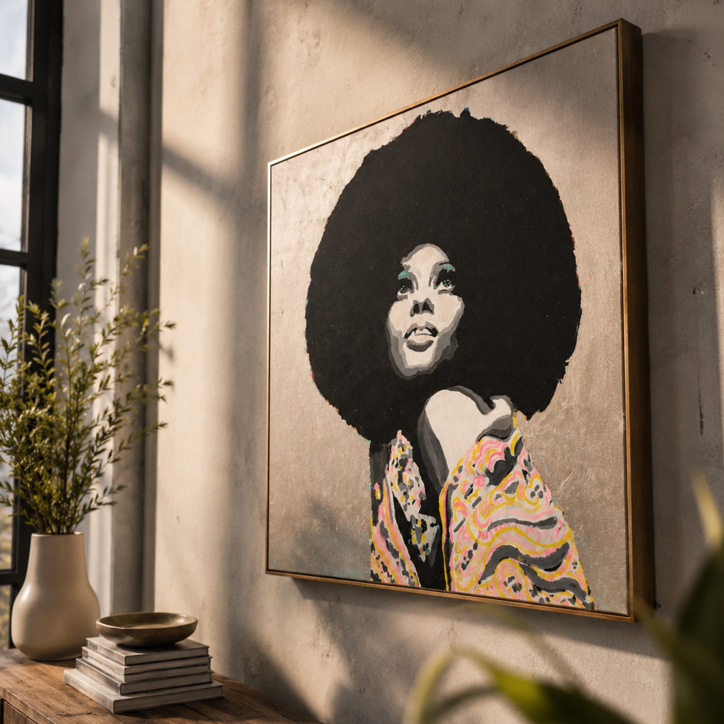 Portrait painting of Diana Ross by contemporary mixed media artist Margreet Schaap